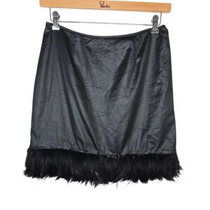 Cache Vintage 90s Black Feather Trim Mini Skirt Size 12